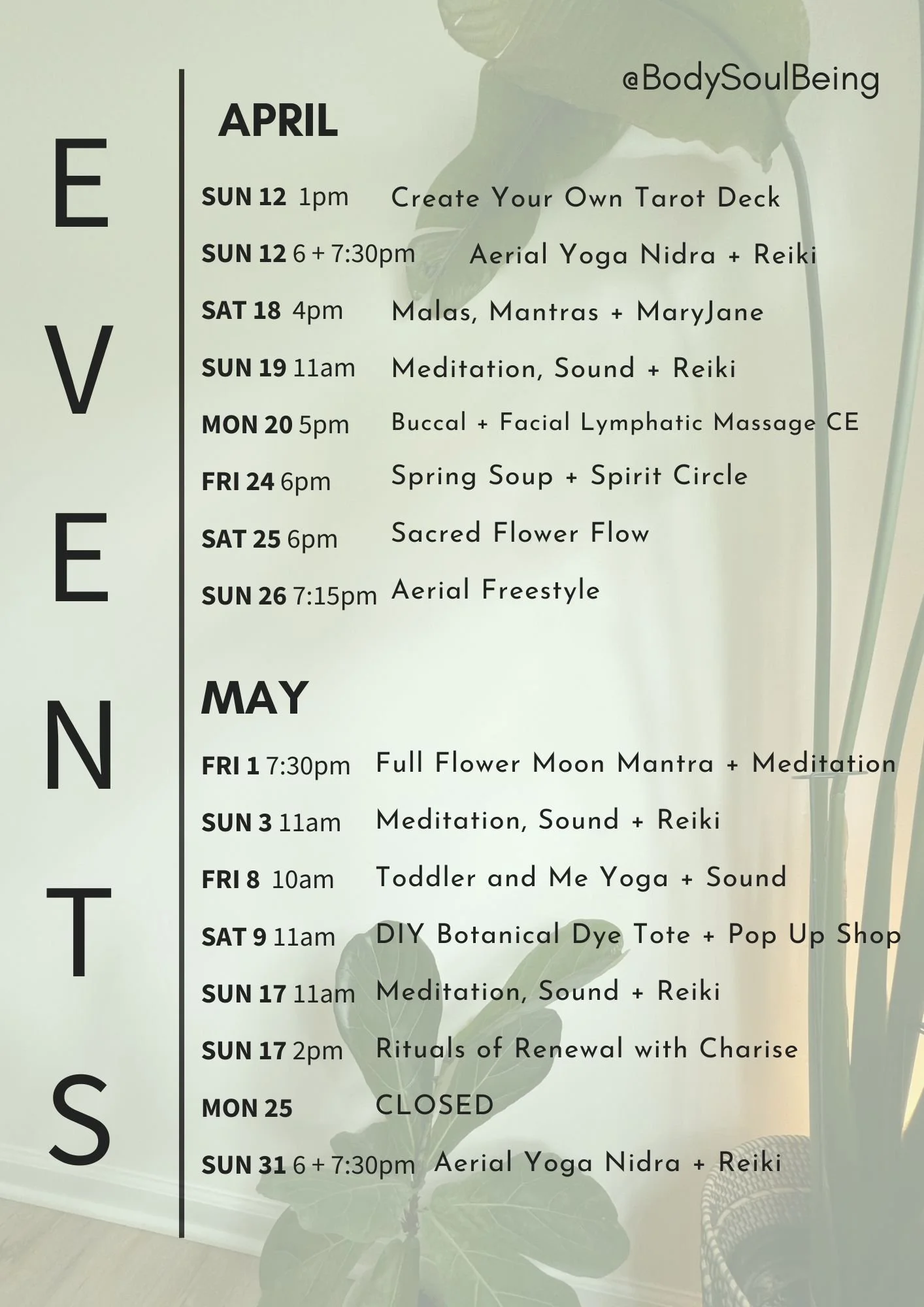 Body Soul Being Event Calendar 2026