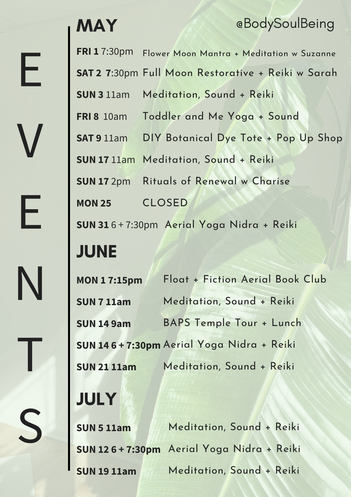 Body Soul Being Event Calendar May June July