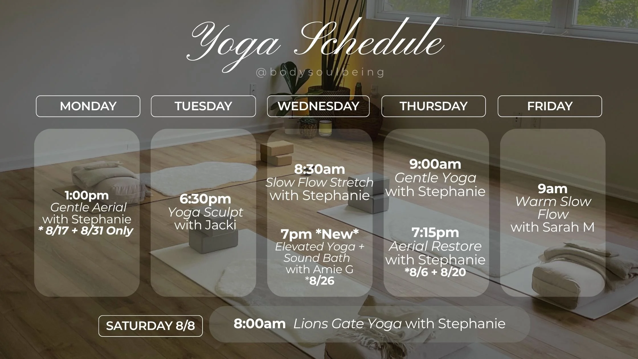 Yoga Schedule August