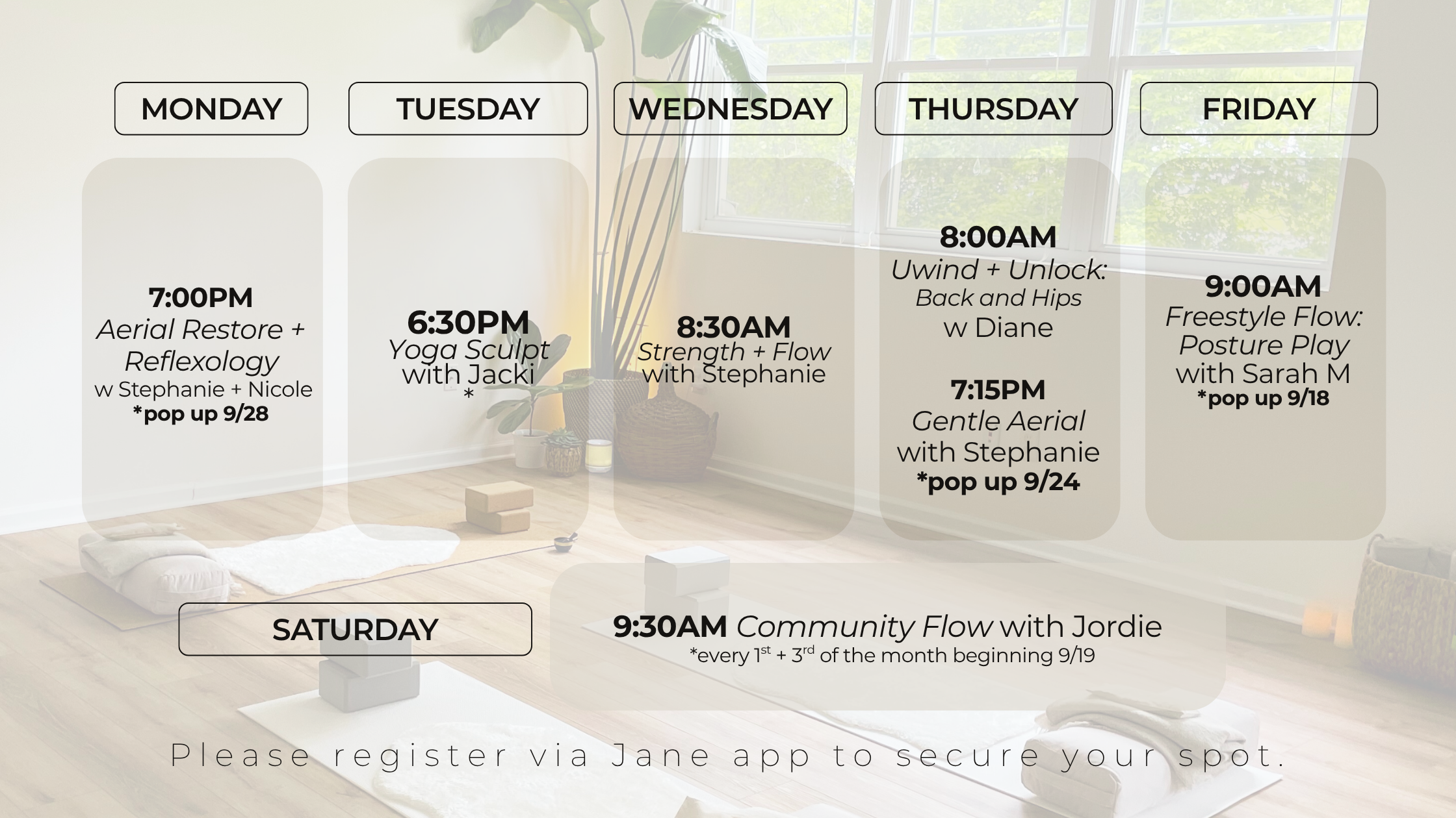 September Yoga Schedule
