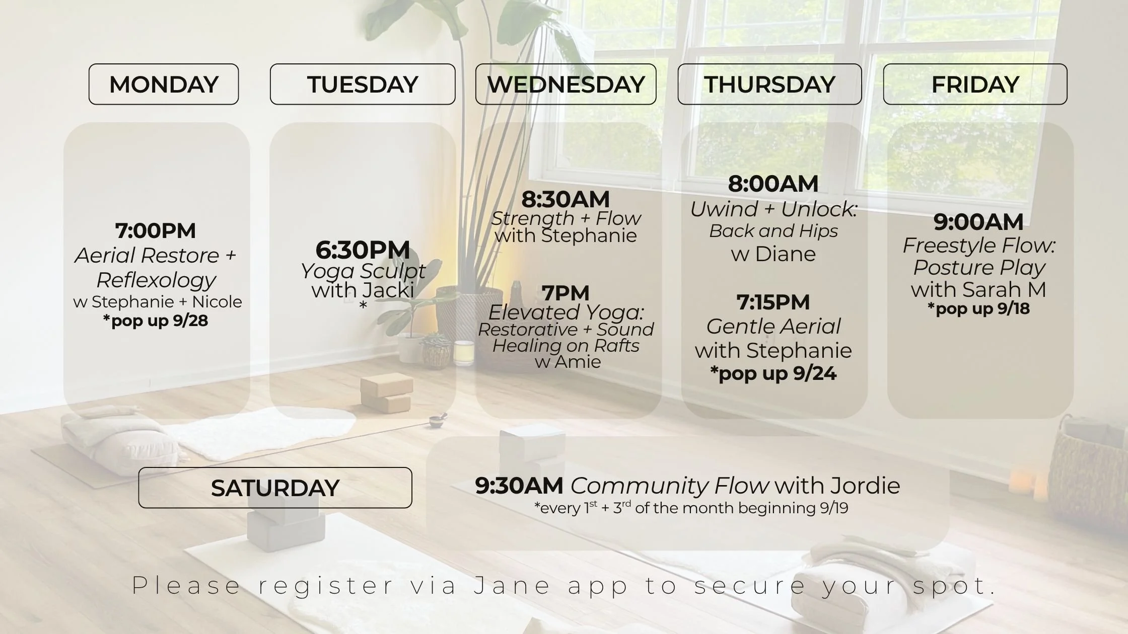 September Yoga Schedule