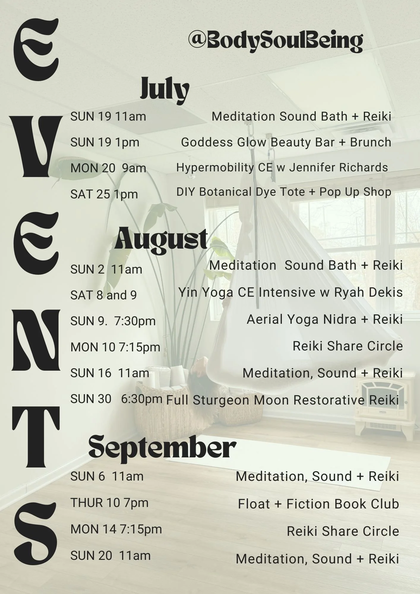 Body Soul Being Summer Event Calendar