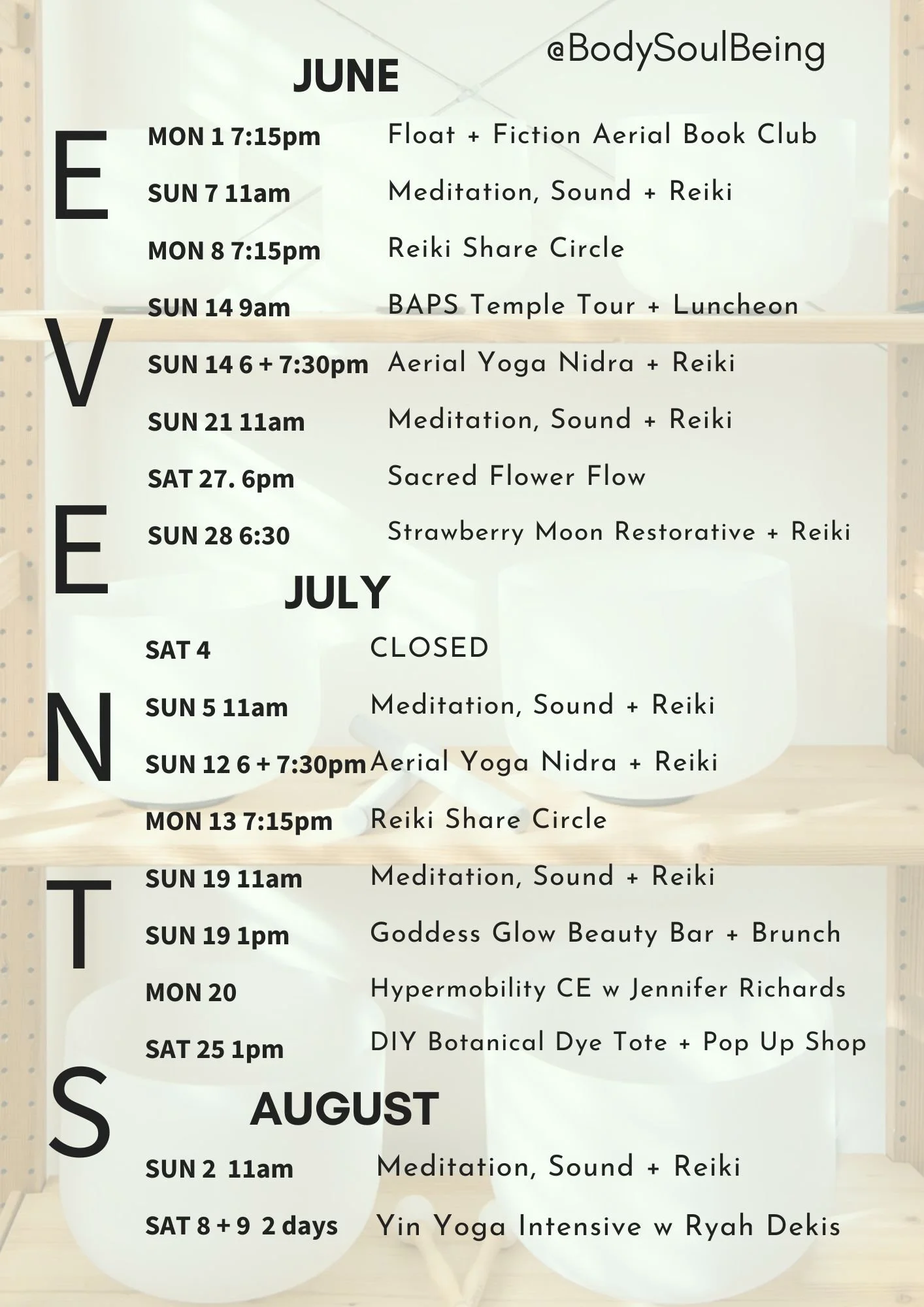 Body Soul Being Summer Event Calendar