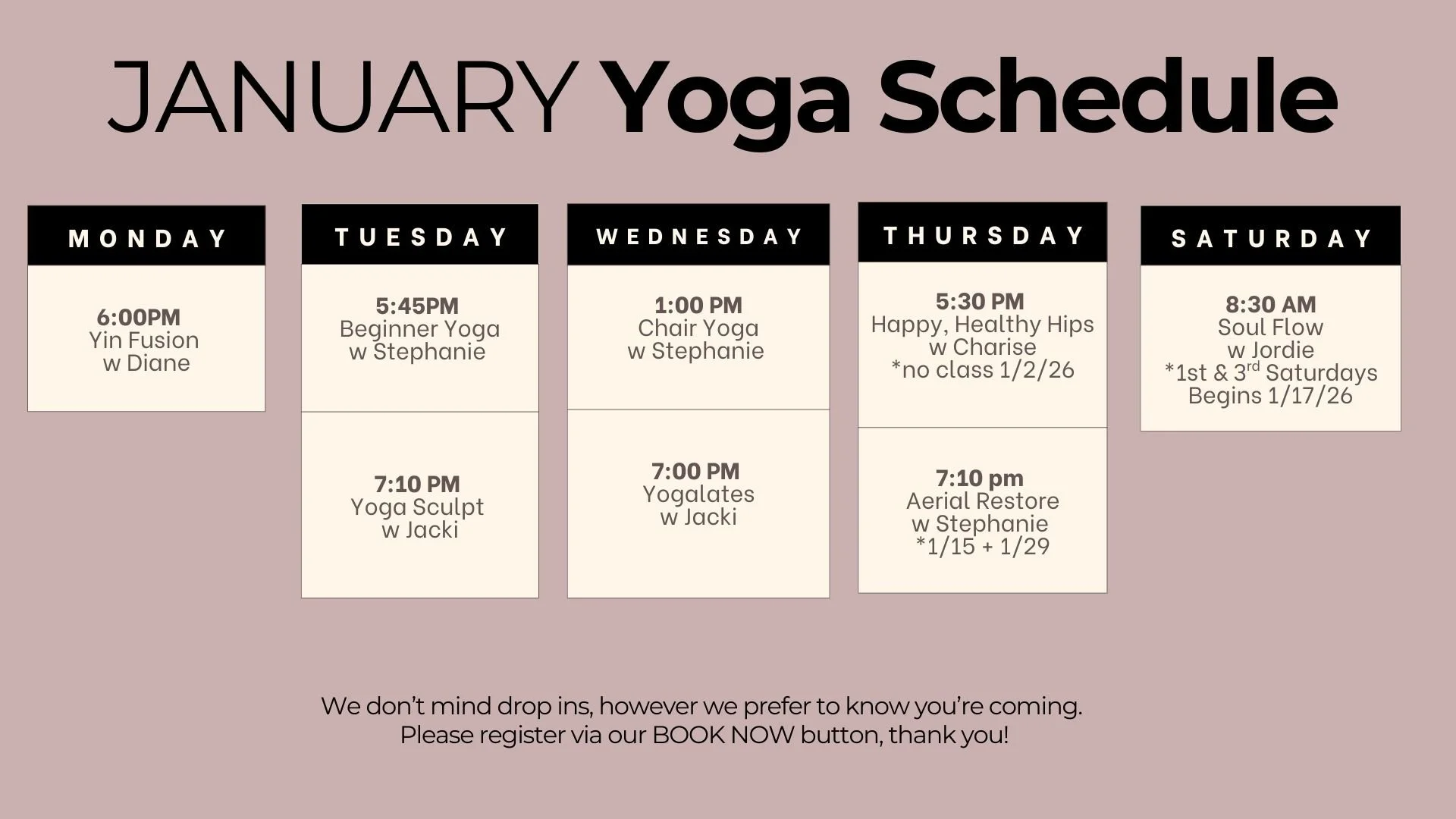 January 2026 Yoga Schedule