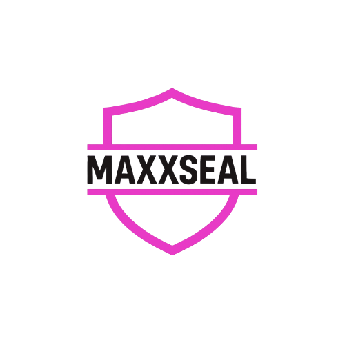 Maxxseal Logo with Magenta Shield outlined and black text