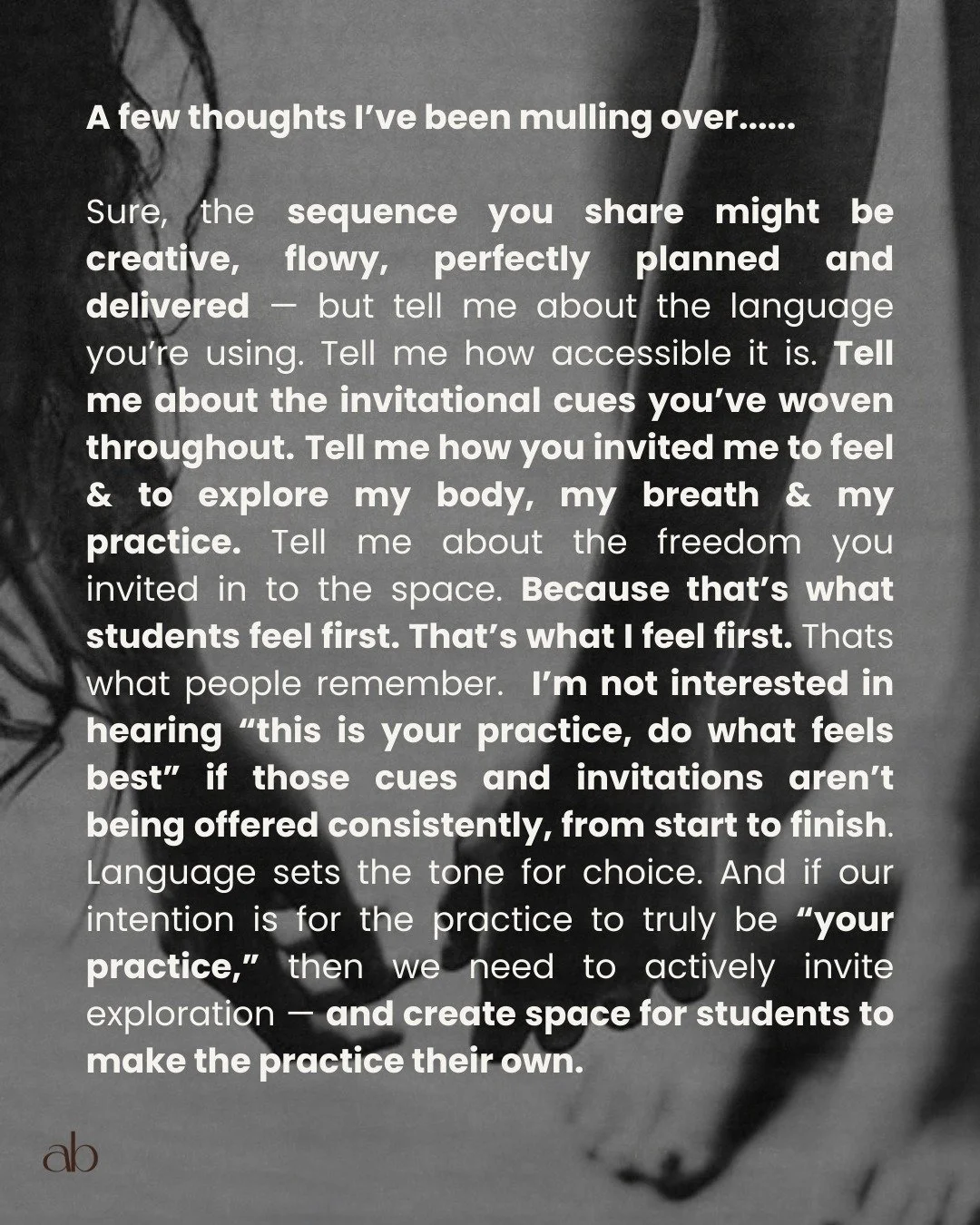 The thoughts that live on repeat in my mind, and the conversations I'm forever willing to be apart of. 

Opportunities to explore this thoughts together -

🛌 25 hour Restorative Yoga Teacher Training, through a Trauma Aware Lens

20th - 22nd March 2