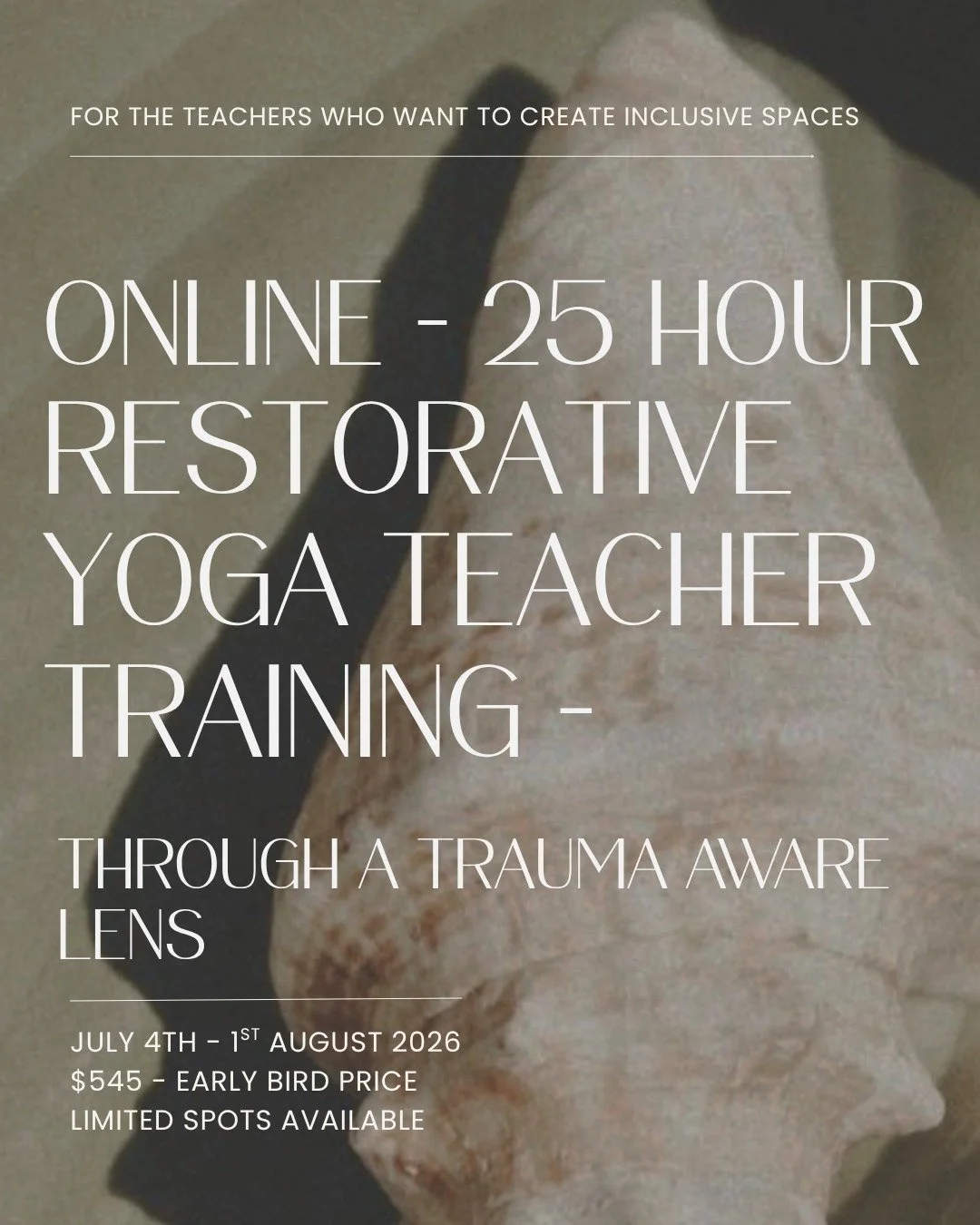 Restorative Yoga is the practice of intentional rest.

It calls for a depth of knowledge in how to support people, through props, shapes, language, stillness, intentional touch and silence. Each shape, prop, &amp; cue becomes an invitation for the bo