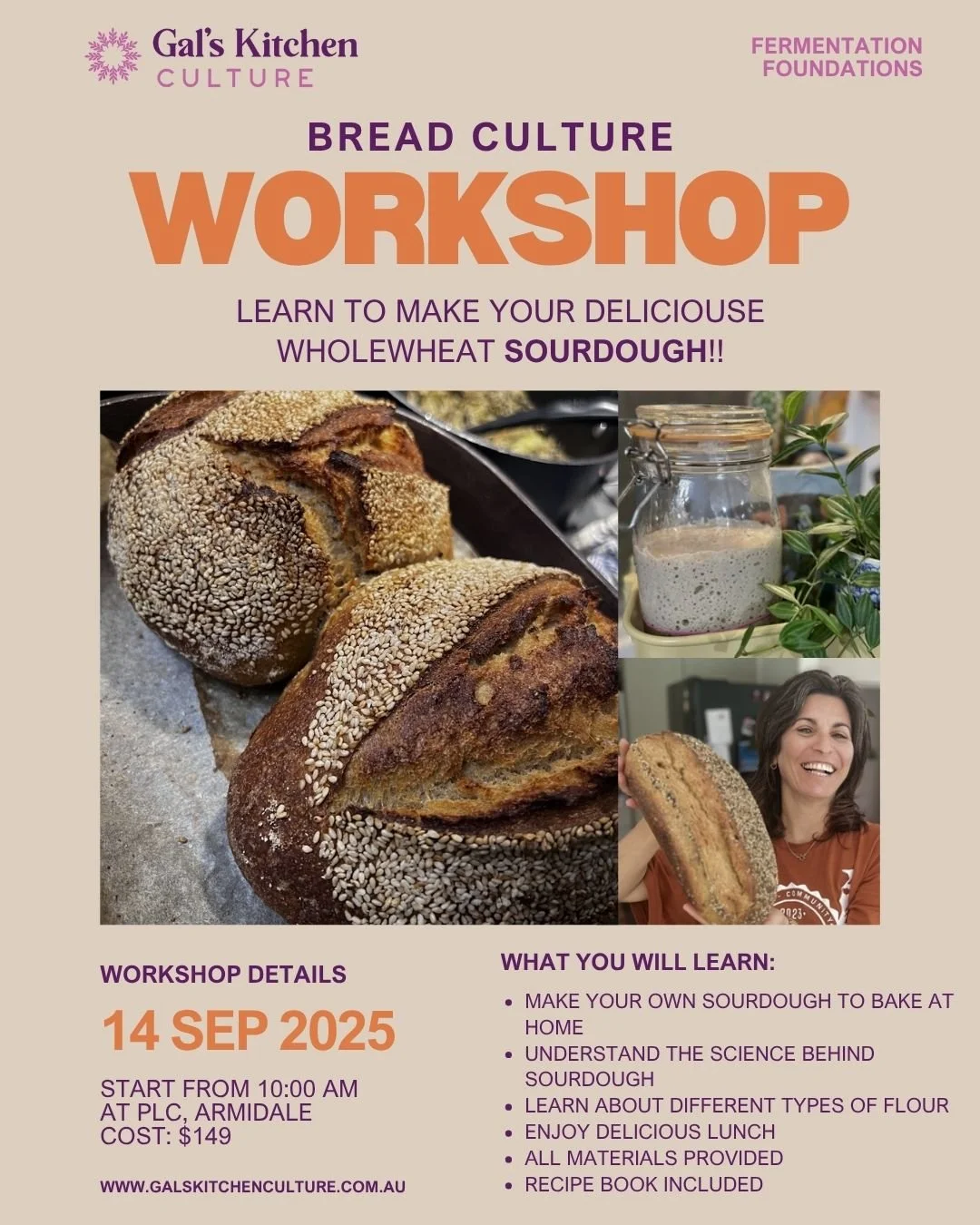Hands on Sourdough Workshop 🍞✨
Join me for a day of delicious discovery! My workshops blend essential scientific principles 🔬 with hands-on practice 👩&zwj;🍳, all in a warm, welcoming atmosphere filled with Middle Eastern hospitality. 🌿

More inf