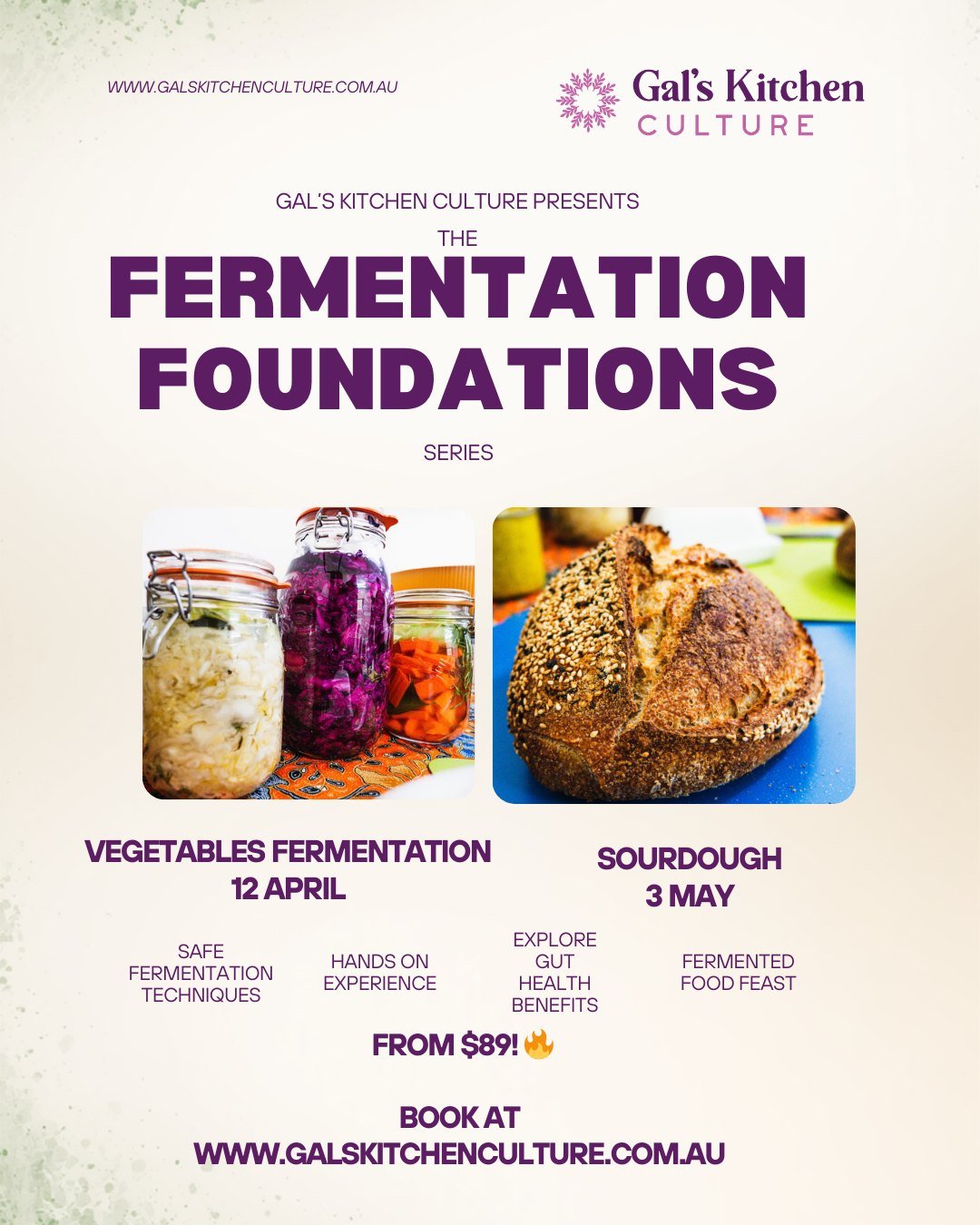 ✨ After a busy period, I am so excited to announce the return of the Fermentation Foundations Series!

I'm kicking things off with two of the most popular workshops:
🥬 Vegetables Fermentation on 12 April
🍞 Sourdough on 3 May

All the details you ne