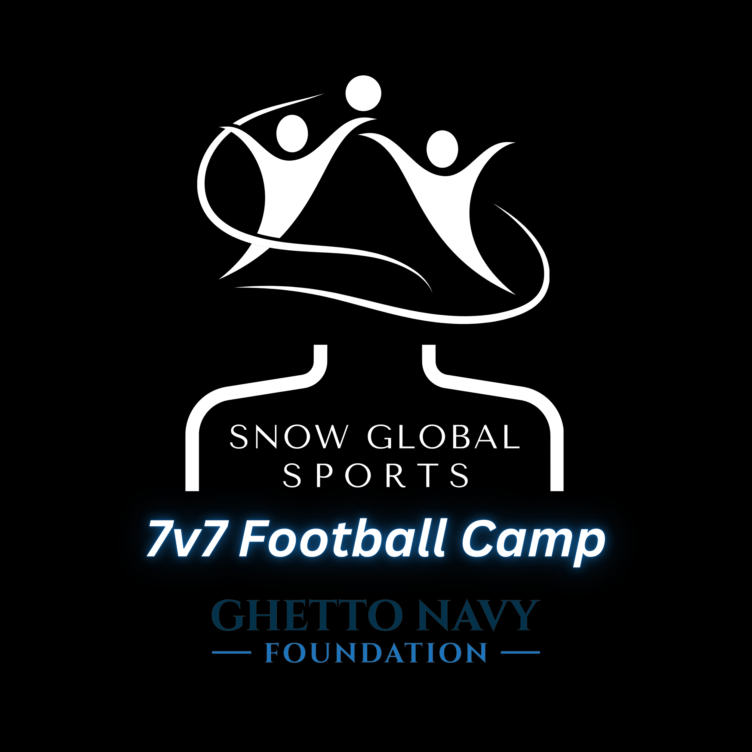 Logo of Snow Global Sports 7v7 Football Camp with Ghetto Navy Foundation text.
