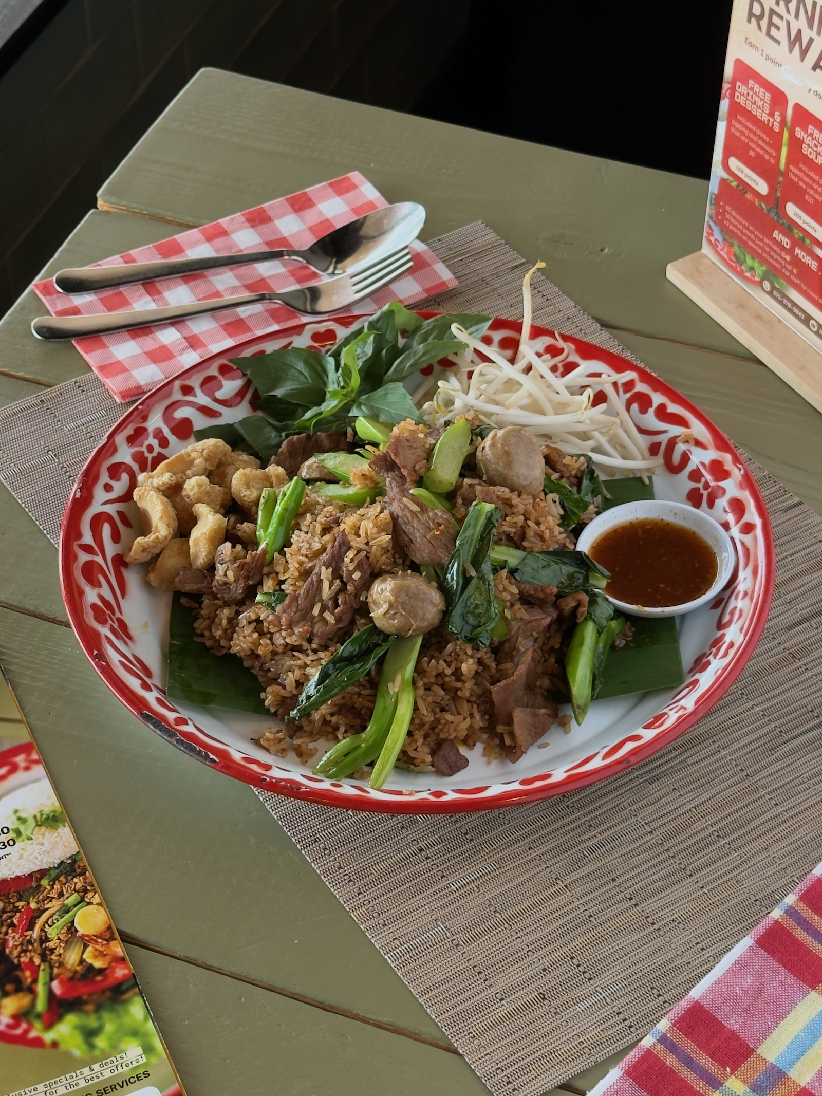 Boat Fried Rice - rice version of our renown boat noodle soup. Select your options from Beef or Pork.