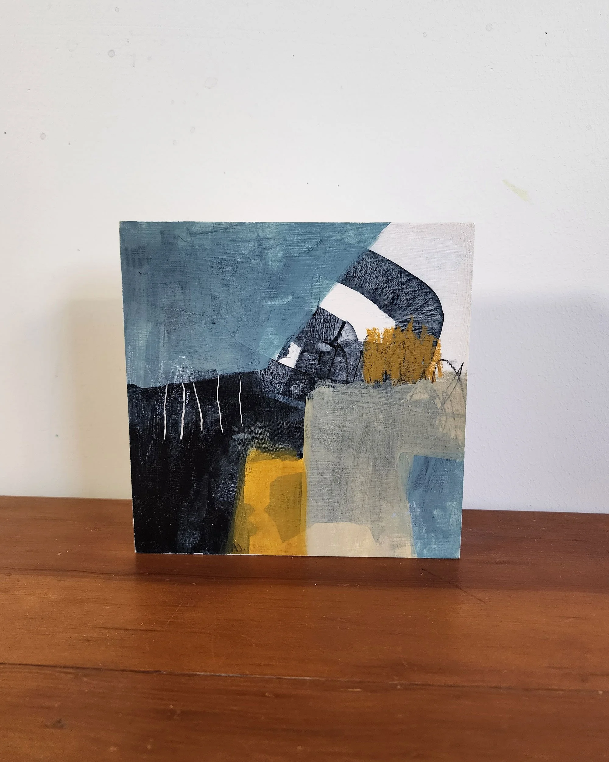 Detail of Held in the Middle, abstract mixed media artwork showing surface texture and line.