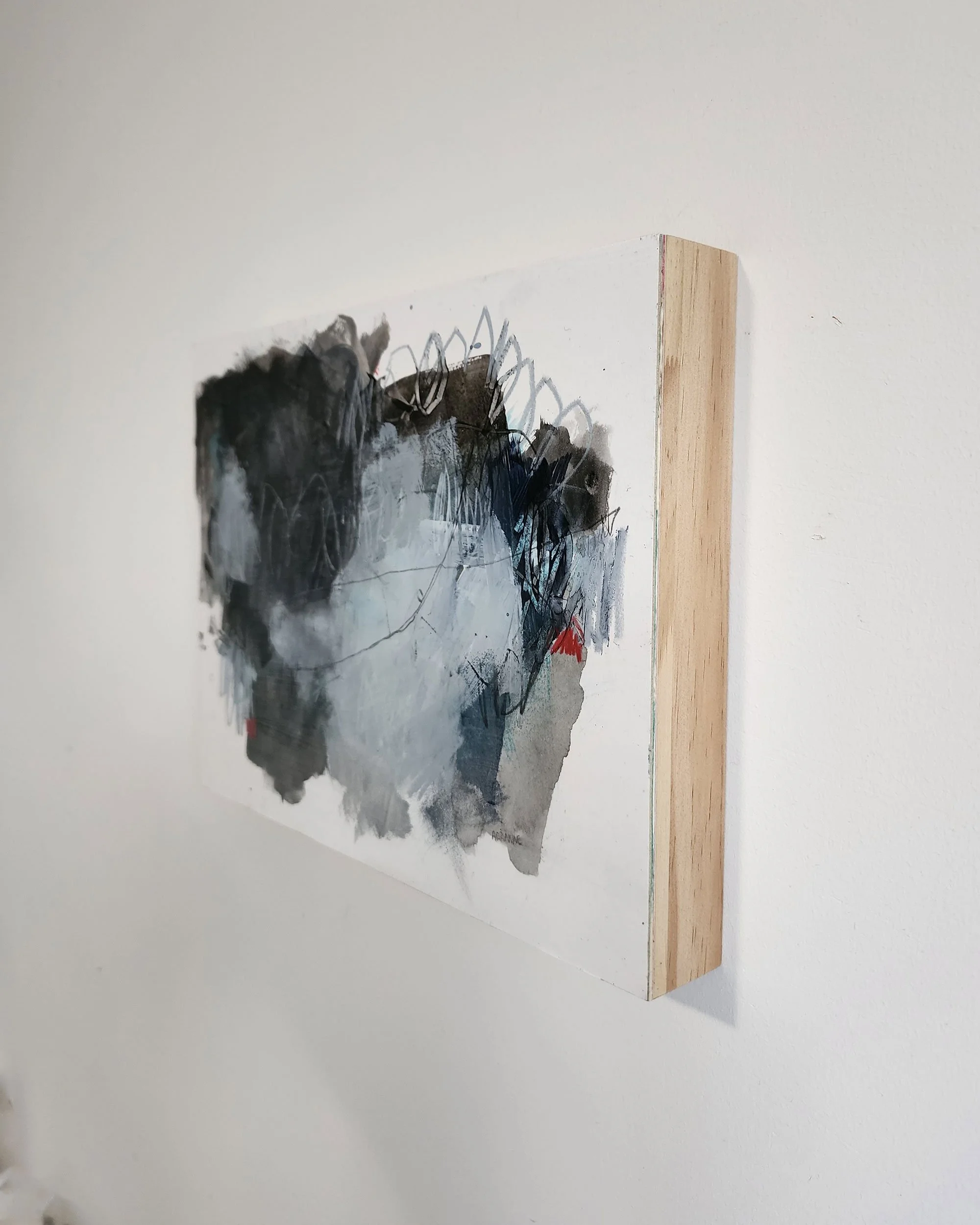 Side detail of Between Lament & Light abstract mixed media painting