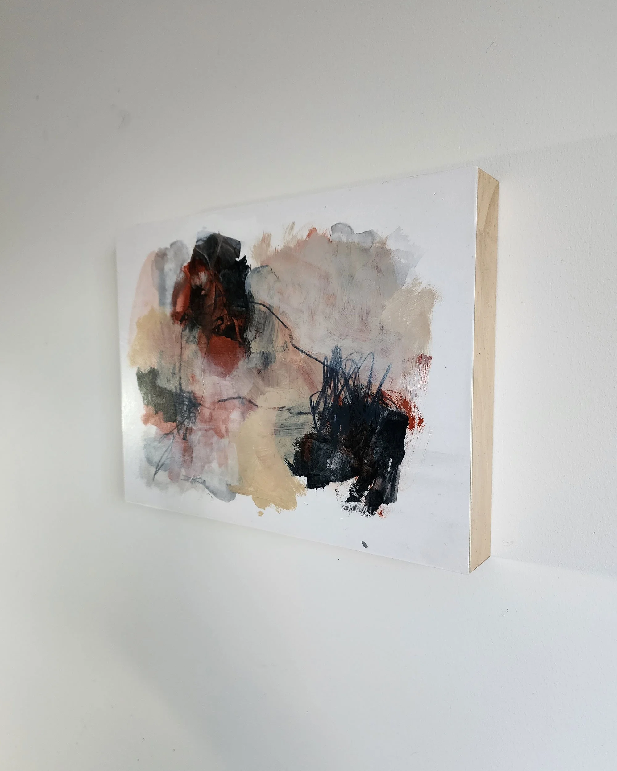 Detail side view of Communion by Adrianne Johnson, highlighting texture and layered marks in acrylic and graphite