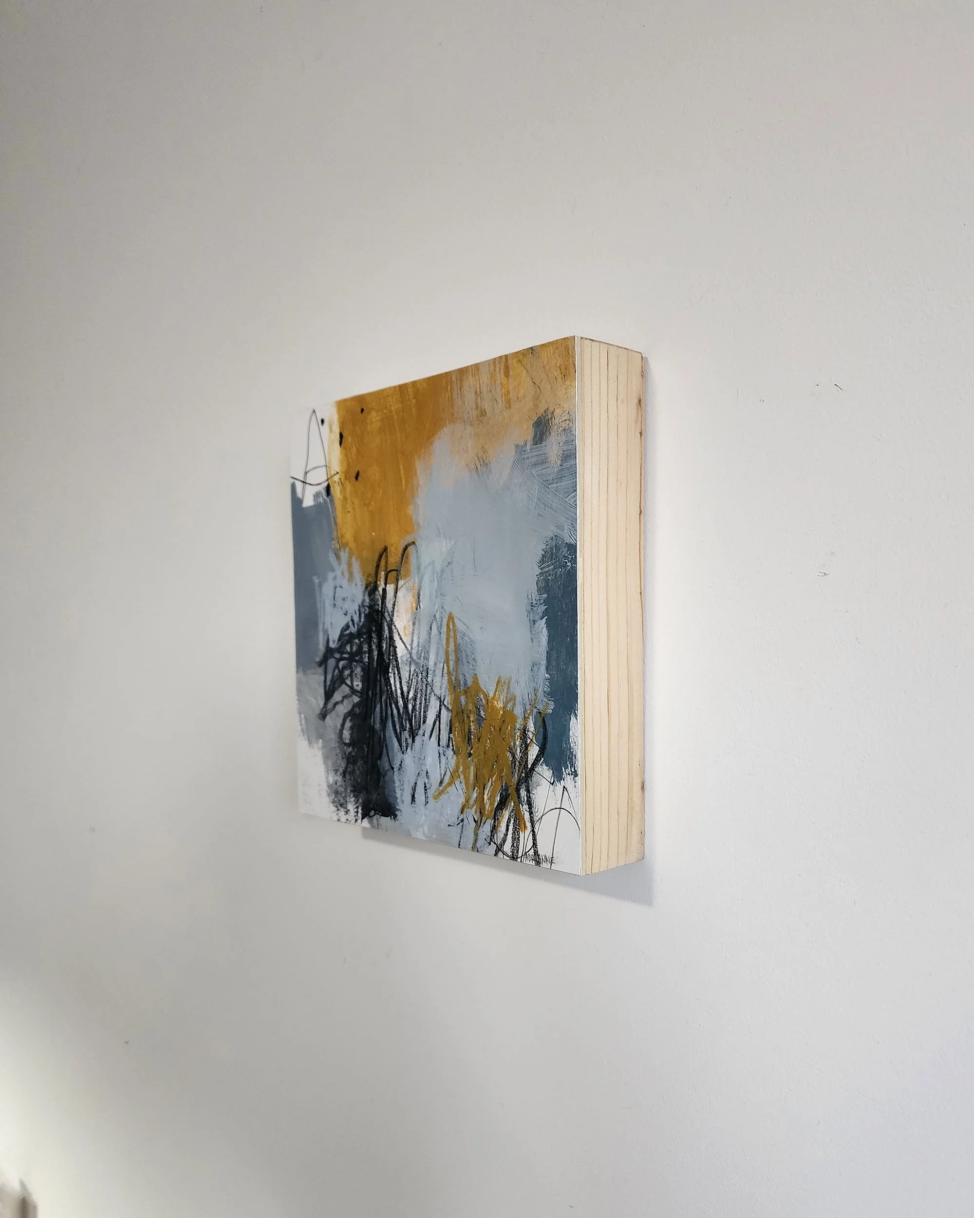 Side detail of Learning the Shape of It abstract mixed media painting on wood by Adrianne Johnson