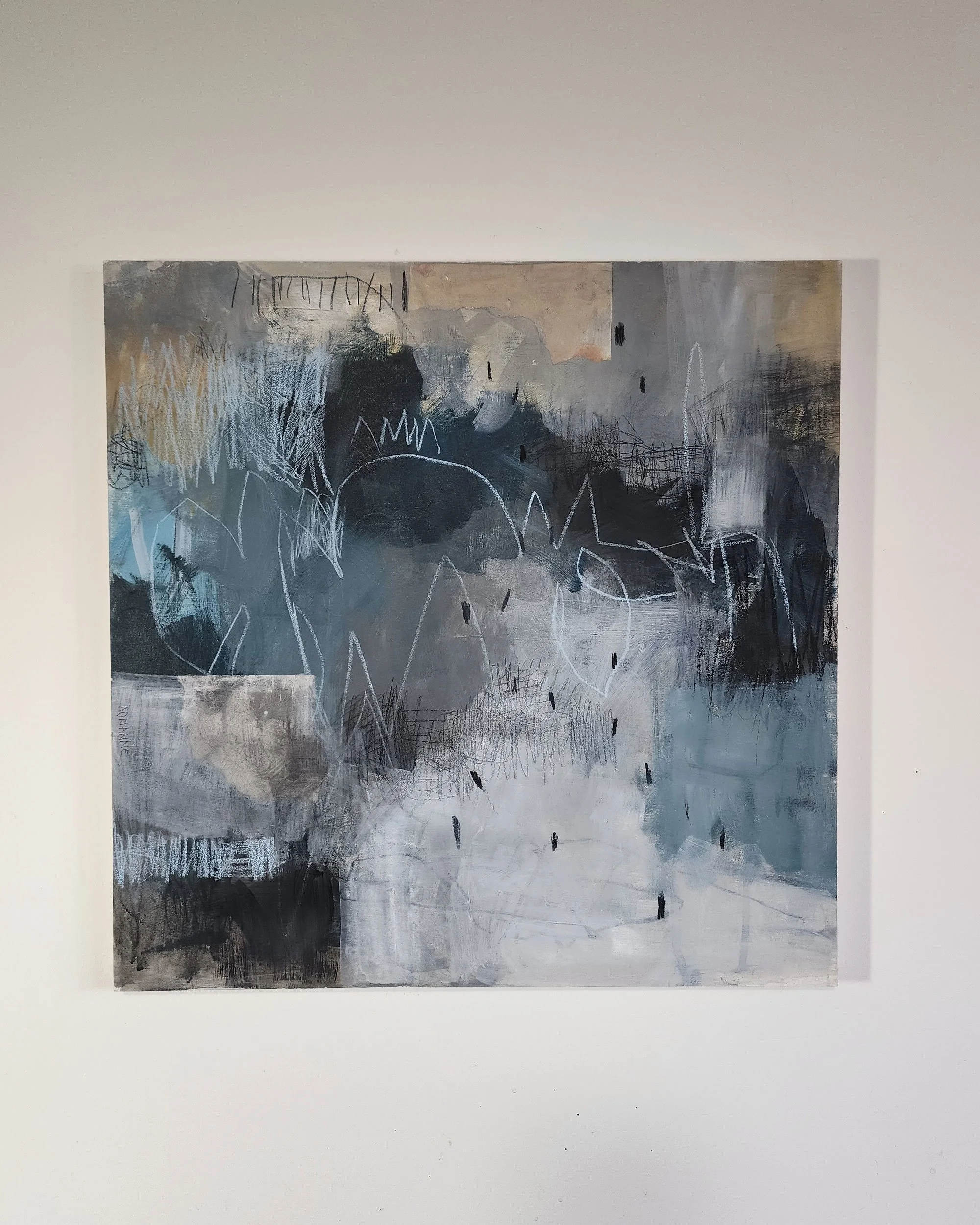 Goodnight abstract mixed media painting on wood by Adrianne Johnson