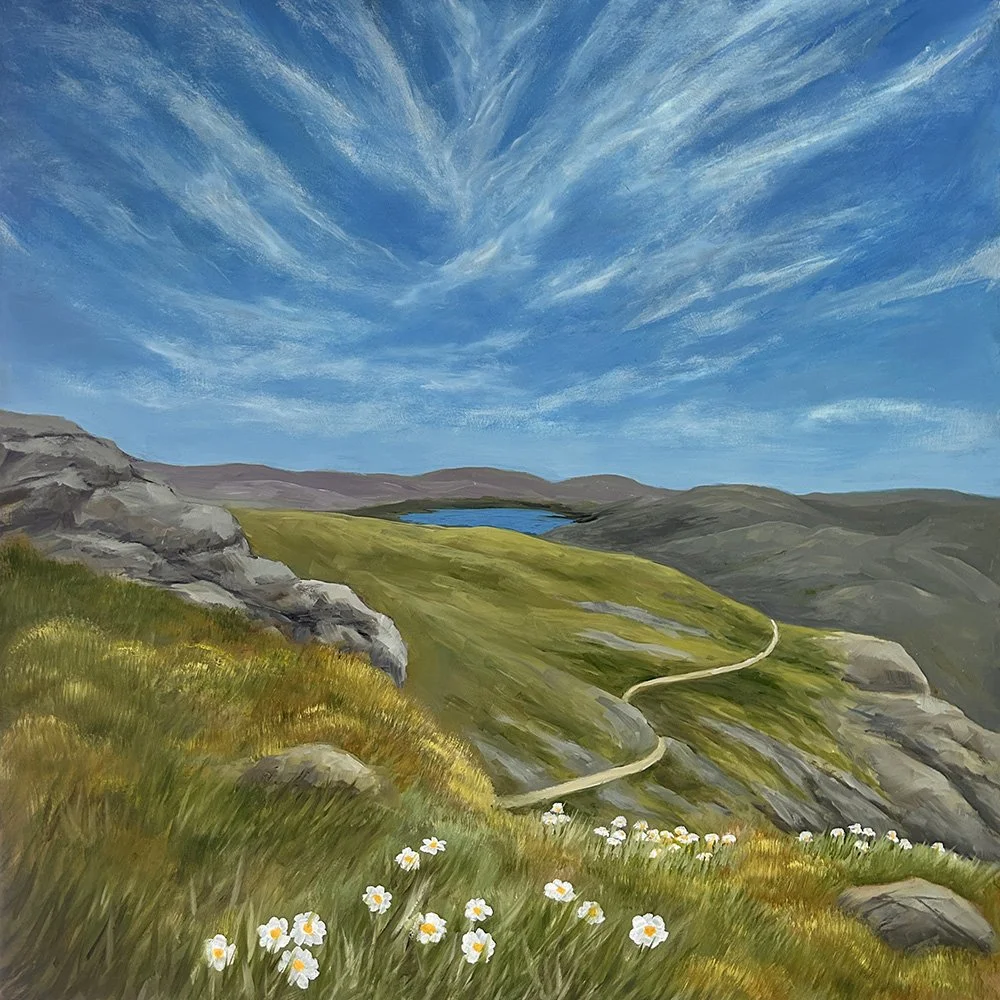This montane landscape wall art titled The High Country, by Daylesford artist Pam Gleeson, captures the view from Mt. McKay near Falls Creek in the Victorian Alps.