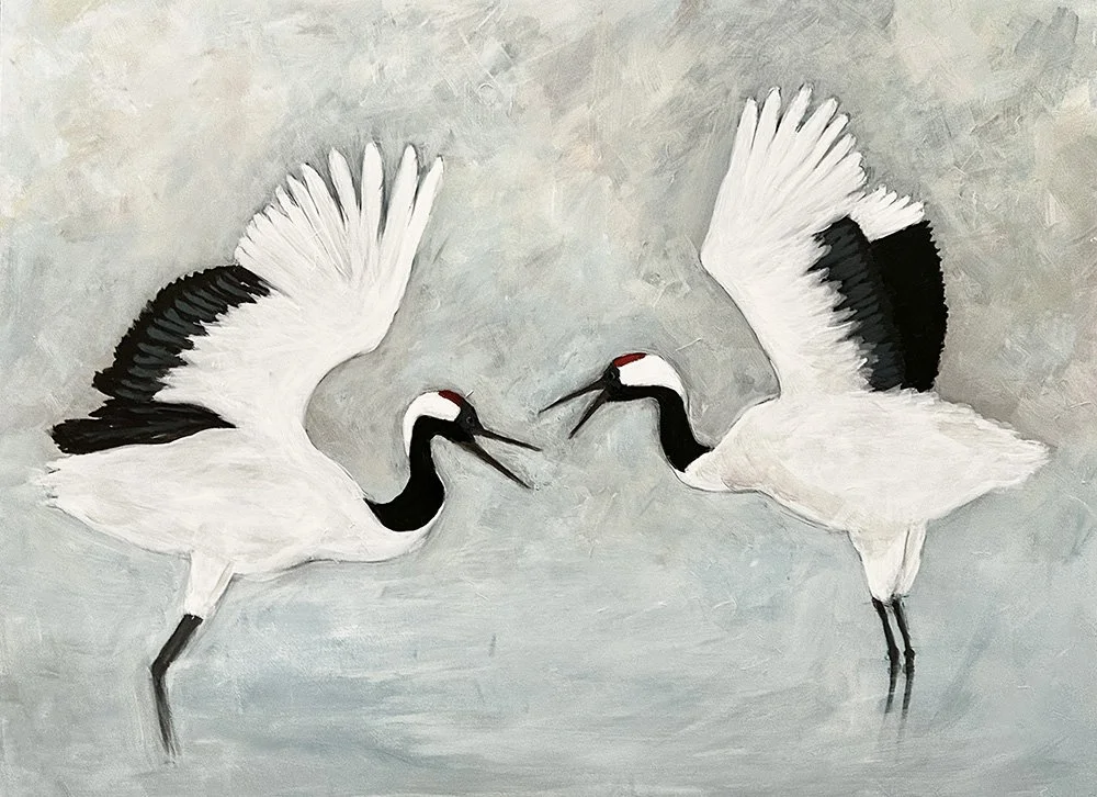 Bird wall art titled Dancing Cranes by Daylesford artist Pam Gleeson