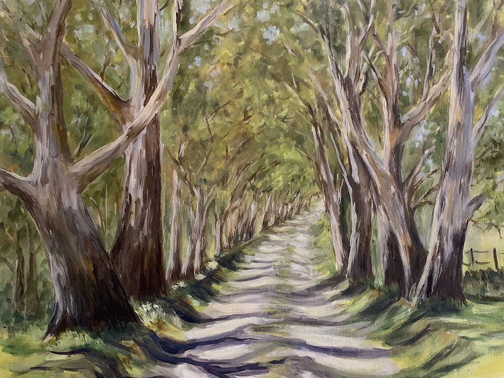 This oil on canvas board wall art titled The Lane, by Daylesford artist Pam Gleeson, sold in 2024.