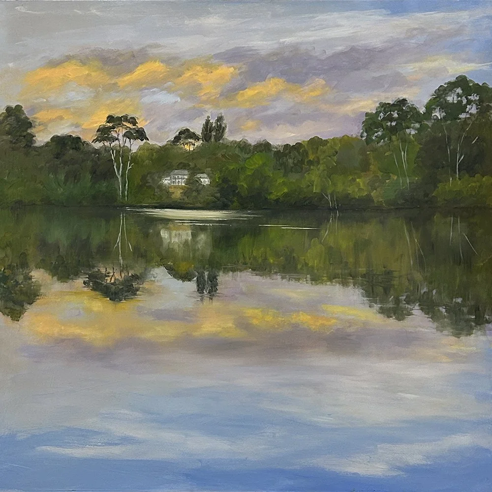 This moody wall art titled After the Storm, by Daylesford artist Pam Gleeson, captures the peaceful aftermath of a storm over Lake Daylesford.