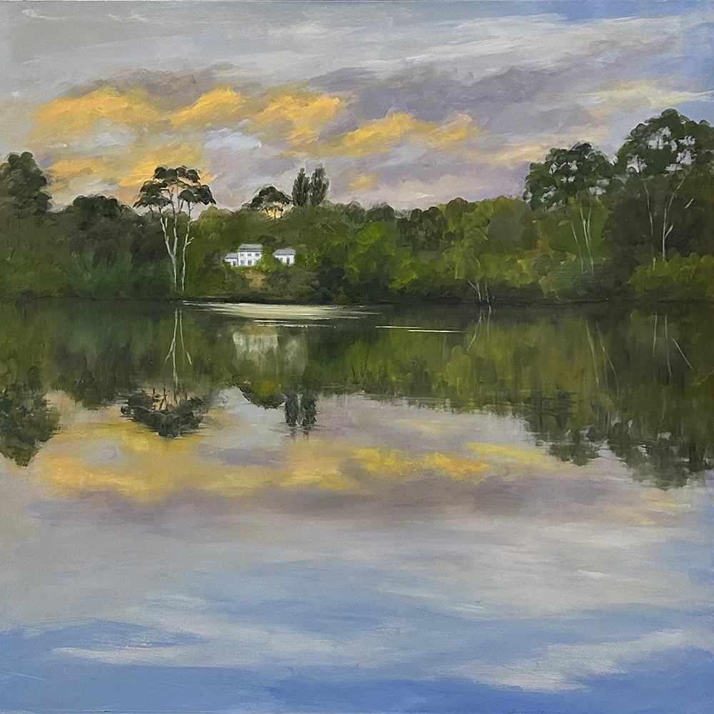 This moody wall art titled After the Storm, by Daylesford artist Pam Gleeson, captures the peaceful aftermath of a storm over Lake Daylesford.