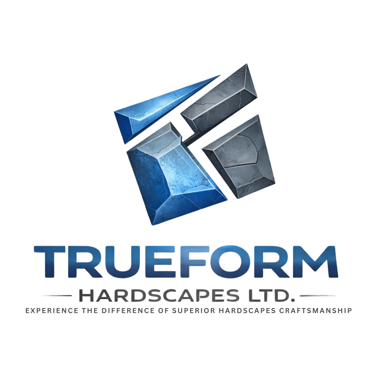 Logo of TrueForm Hardscape Ltd., featuring a 3D geometric shape with metallic and cracked textures, and the text 'TRUEFORM HARDscape LTD.' below.