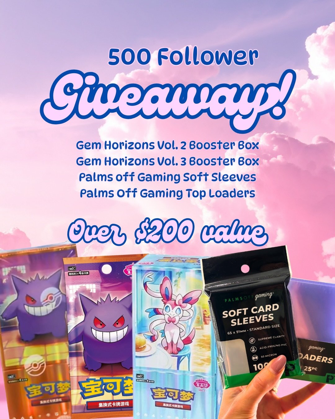 500 followers 🤍 GIVEAWAY TIME

I honestly can&rsquo;t believe we&rsquo;ve hit 500 &mdash; thank you for being such a kind, supportive little community.

To celebrate, I&rsquo;m giving away a Gem Horizons prize pack including:
✨ Volume 3 booster box
