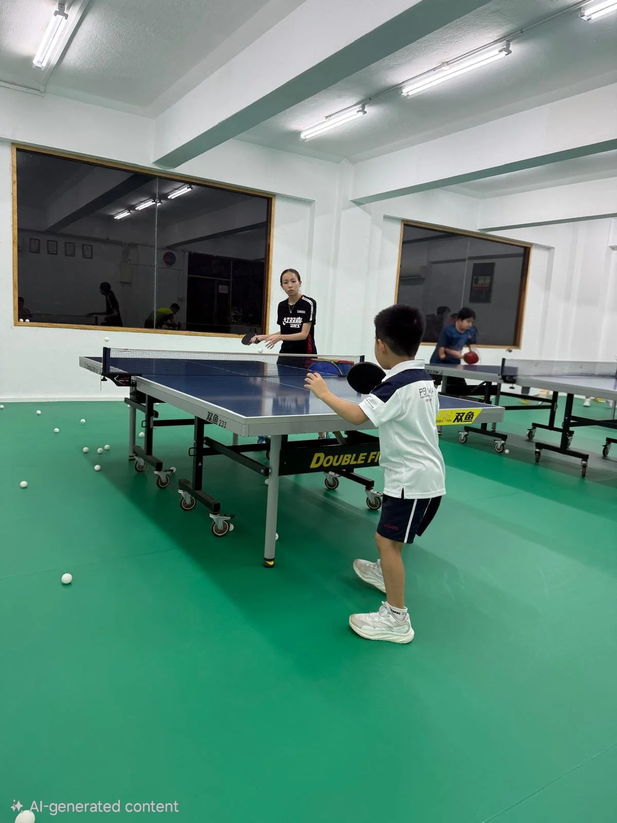 Coach Janissa coaching a junior table tennis player in Singapore