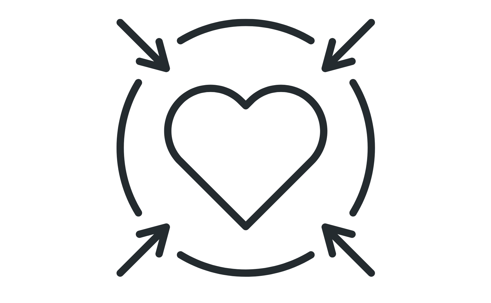 Heart with circular arrows representing purpose driven growth and clear direction