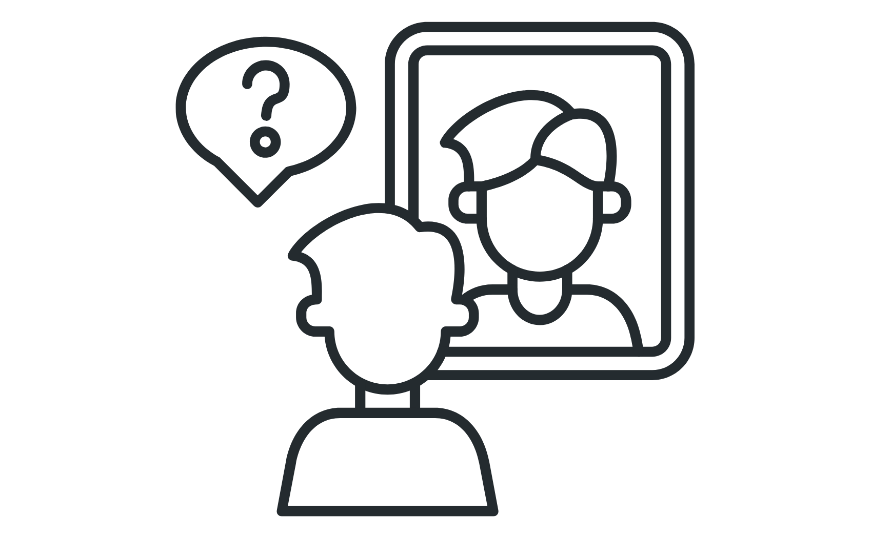 Person looking at mirror with question symbol representing self reflection and identity