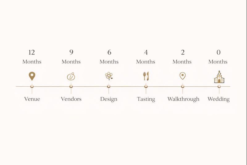 A Napa Valley full service wedding planning timeline from 12 months out, covering venue, vendors, design, tasting, and the wedding day.