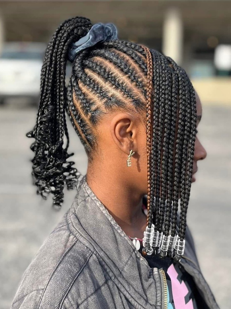 Stitch feed-in braid ponytail