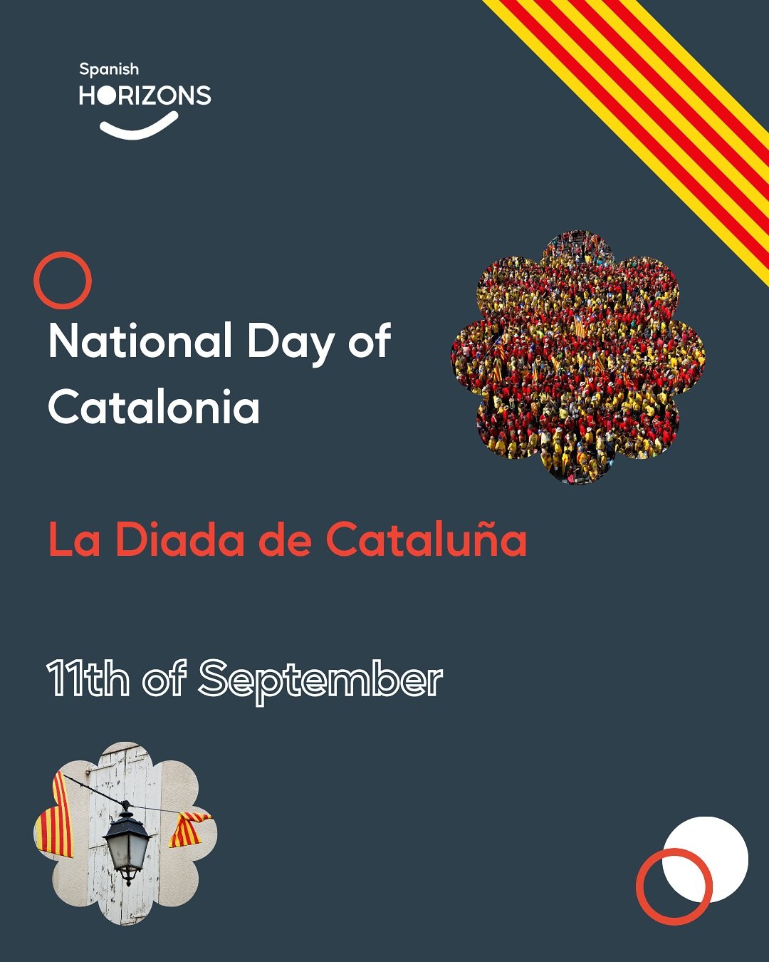 Catalonia's National Day is celebrated
every year on September 11.
It remembers the fall of Barcelona in 1714
&mdash; but today it's all about culture, history &amp; indentity. ❤️ 

And if you're in Barcelona, it's the perfect day to explore the city