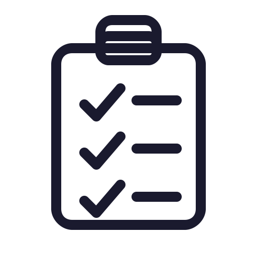 Icon of a clipboard with three checkmarks and lines indicating a list.
