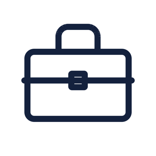 Outline icon of a briefcase with a handle on top and a clasp in the center.