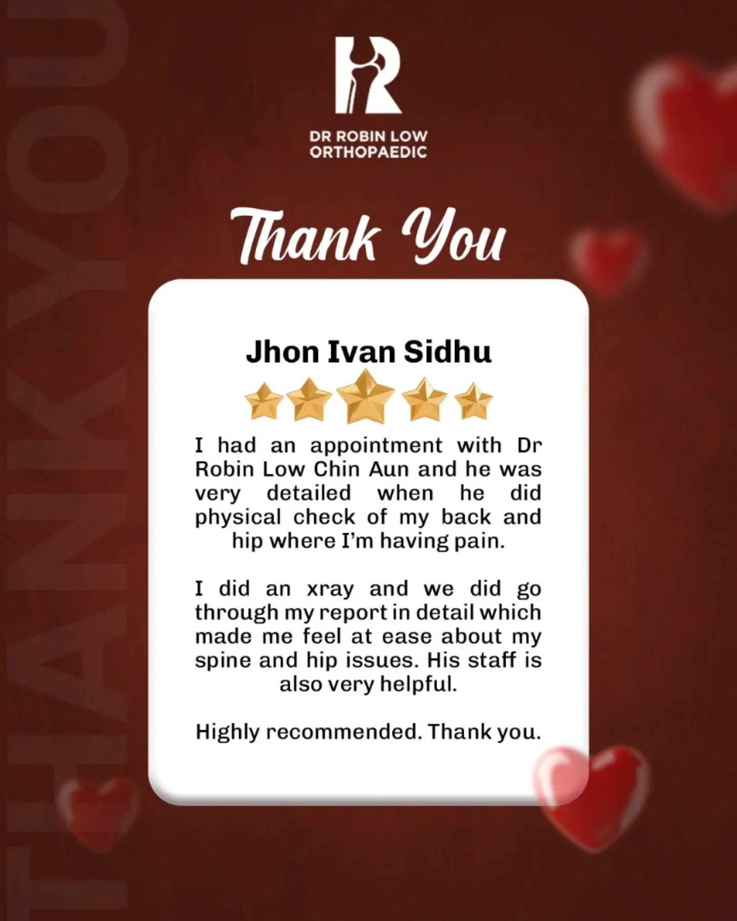 Forever thankful for my patients and the trust you give. 🙇&zwj;♂️🩵✨

#drrobinortho #appreciation #thankyou #feelinggrateful #OrthopedicCare