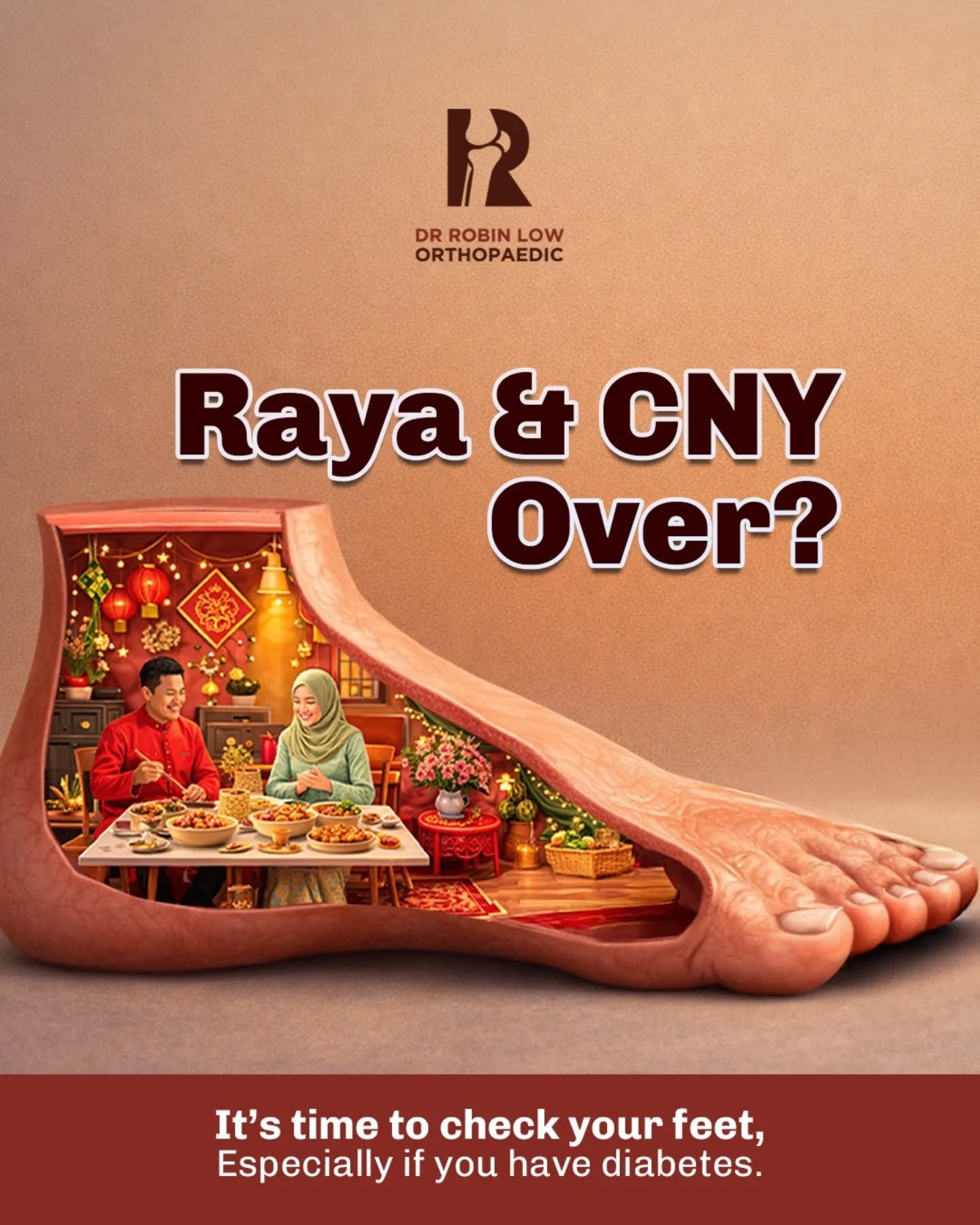 Raya &amp; CNY are over. 
Have you checked your feet? 🤨

As an orthopaedic surgeon, I often see patients who delayed treatment because &ldquo;it didn&rsquo;t hurt.&rdquo; 

No pain &ne; no problem. 

If you have diabetes, take 2 minutes to do this c