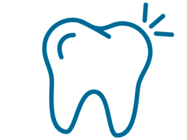 A simple line drawing of a tooth in blue