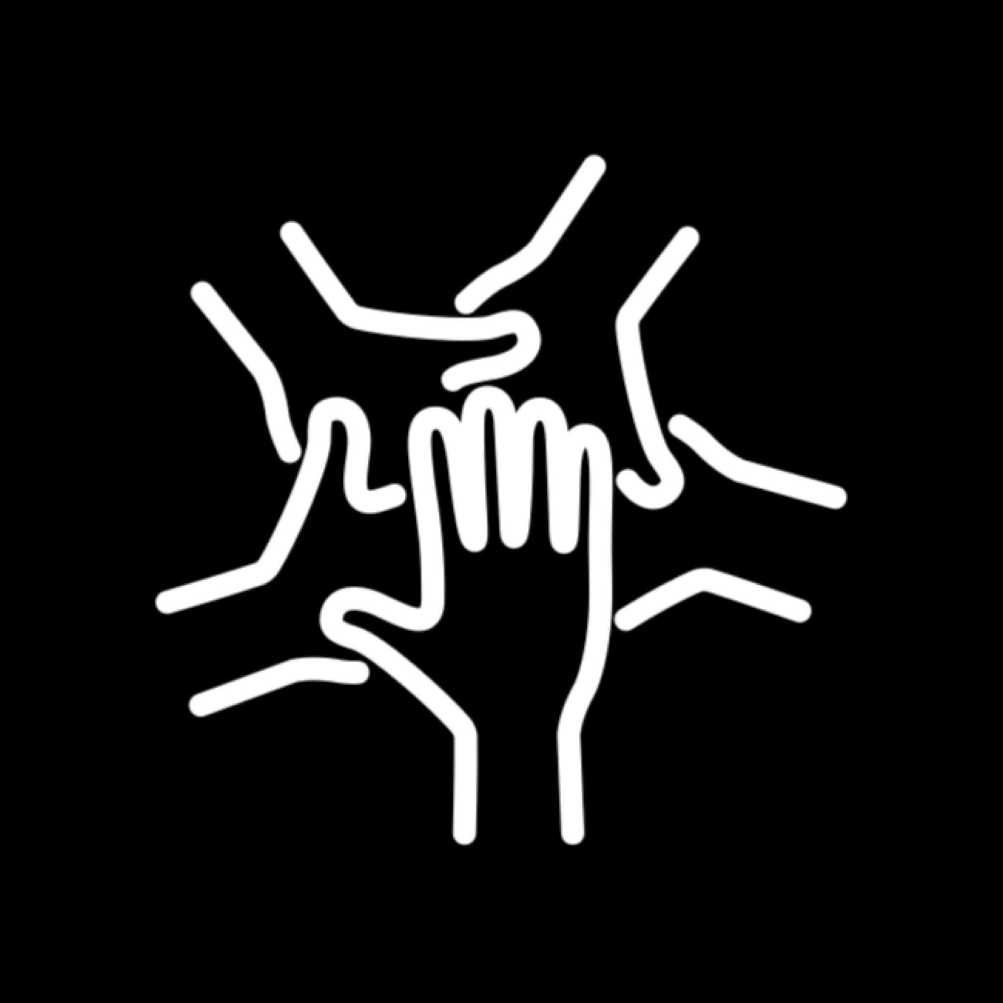 Icon of five hands joining together against a black background