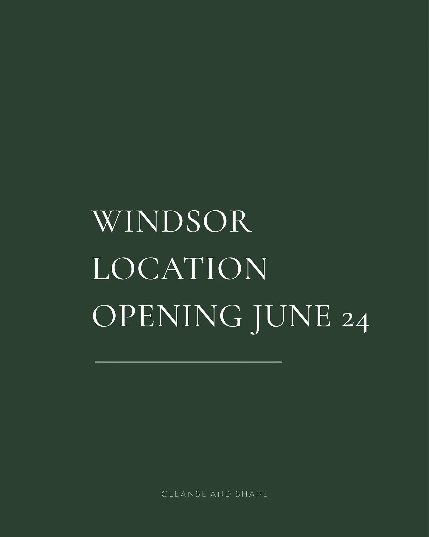 Cleanse and Shape is coming to Windsor ✨

After months of behind-the-scenes work, I&rsquo;m so excited to officially announce that our Windsor location will be opening on June 24.

Finding the right practitioner and the right space has been such a jo