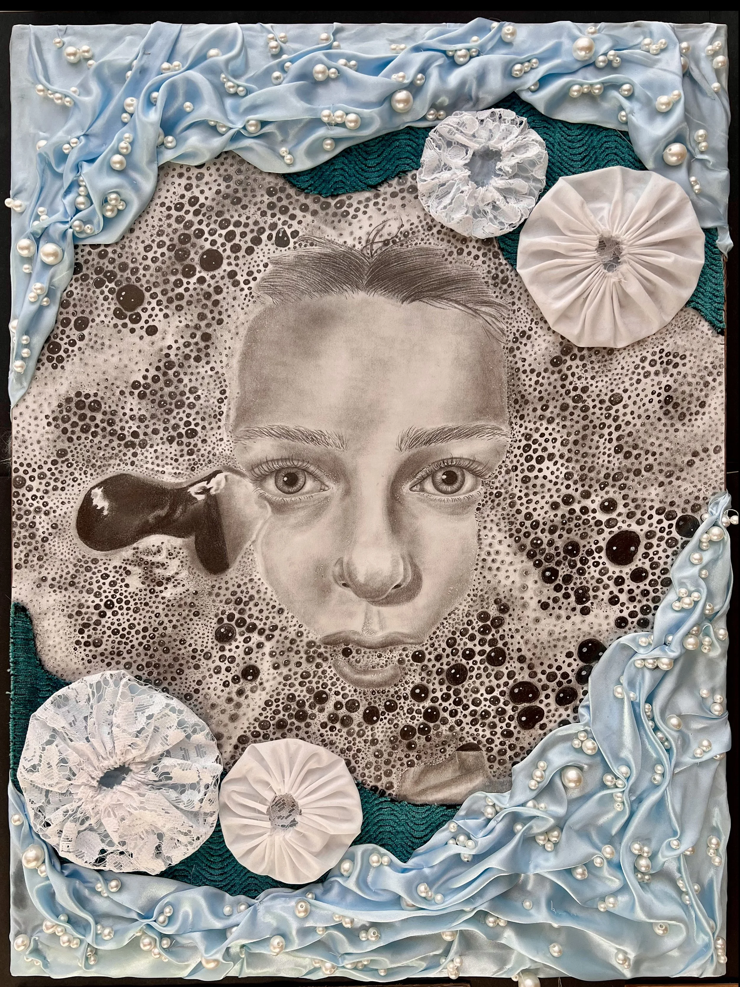 Issy R - Chesham Grammar School - Year 11 - Cloud of Mine - 620h x 450w mm - Pencil & Textile.jpeg