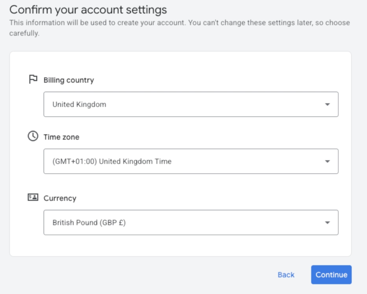 google ads confirm timezone