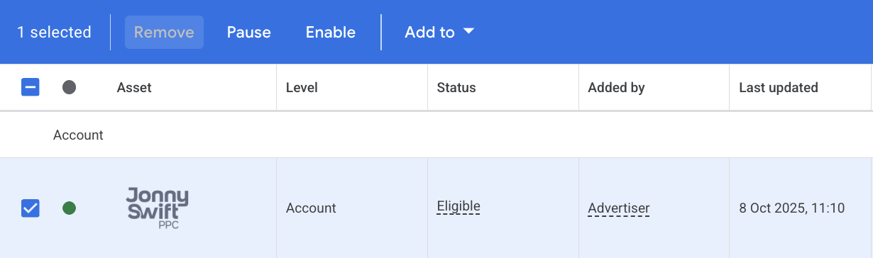 remove logo on google ads account level