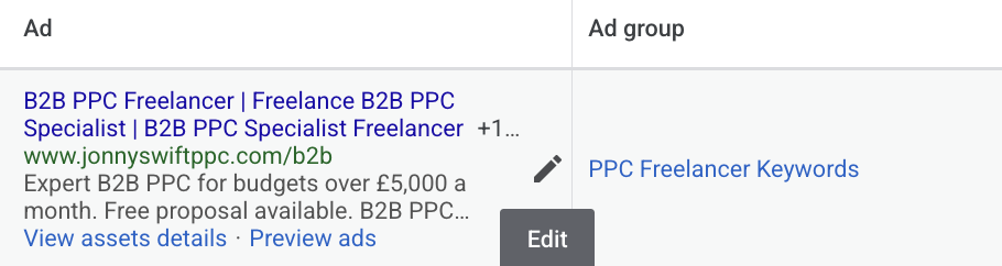 example of selecting a google ads ad