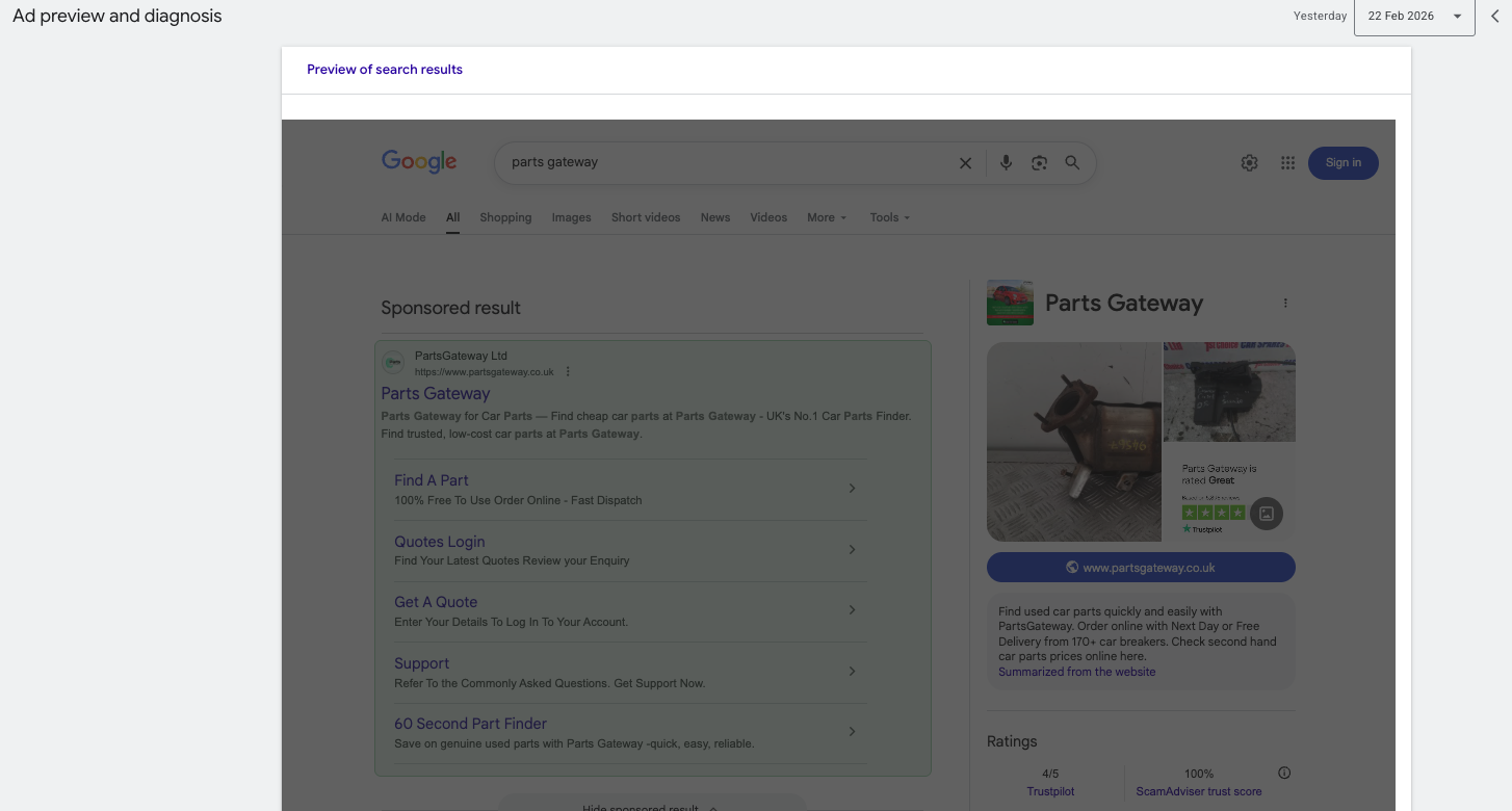 google ads ad preview and diagnosis