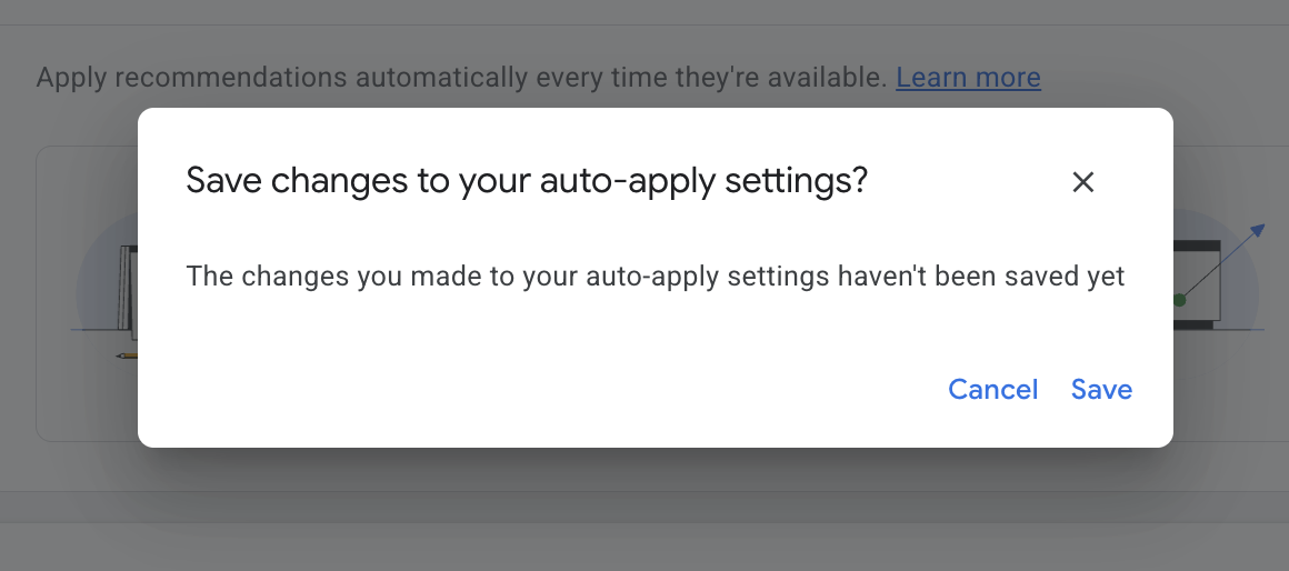 save changes to auto apply settings google ads