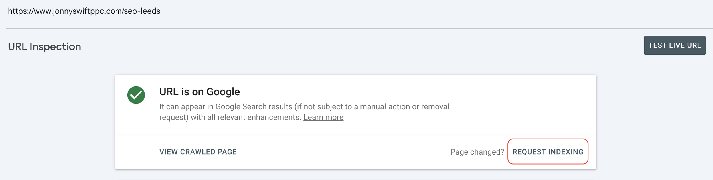 request indexing on google search console