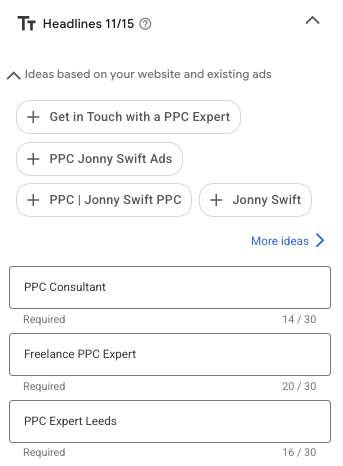 google ads headline section