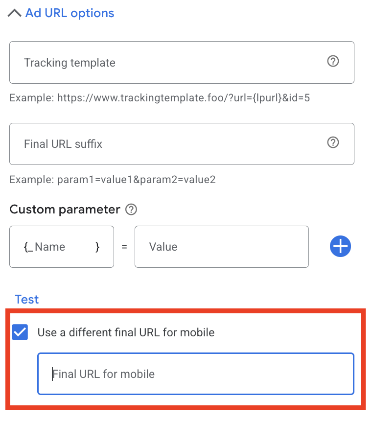 change final mobile url option on google ads