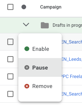 pausing a campaign on google ads